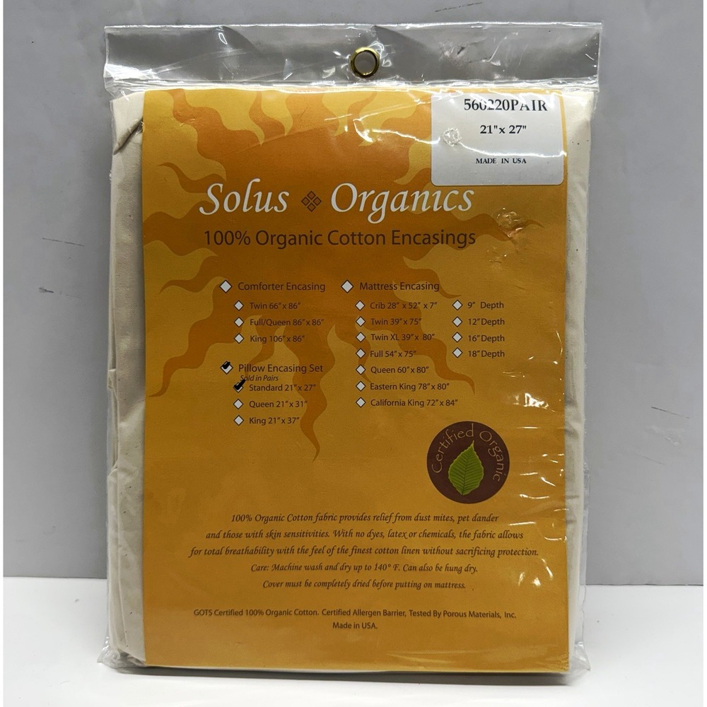 Solus Organics GOTS Organic Cotton Allergen Barrier Pillow Cover 2pk 21x27 Beige